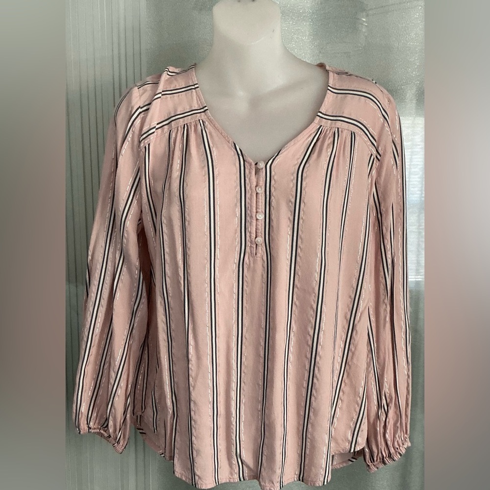 Liz Claiborne Women's Petite Pullover Blouse in pink with striped glitter🇺🇸 - Picture 1 of 7